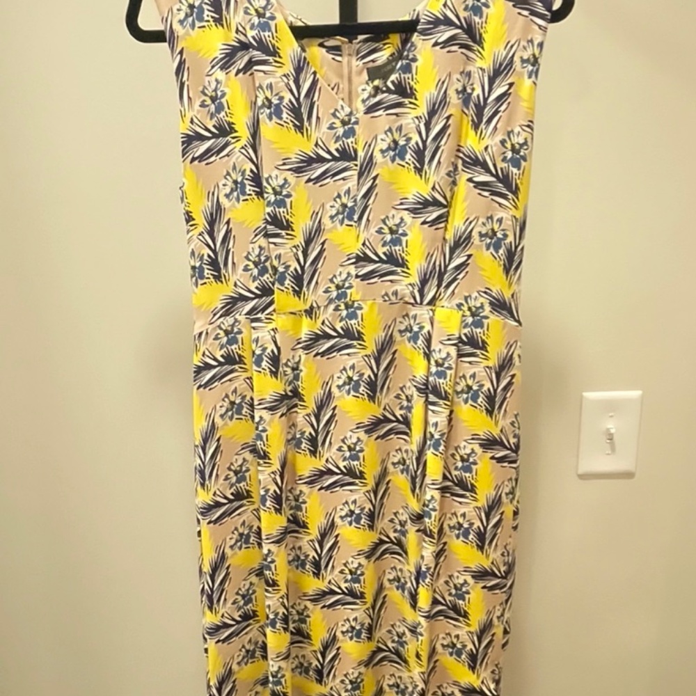 J.Crew Sleeveless Floral Sheath Dress - Yellow - Navy - Size 10 - Picture 8 of 10